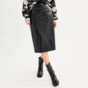 Nine West Black Faux Leather Pencil Skirt (L)